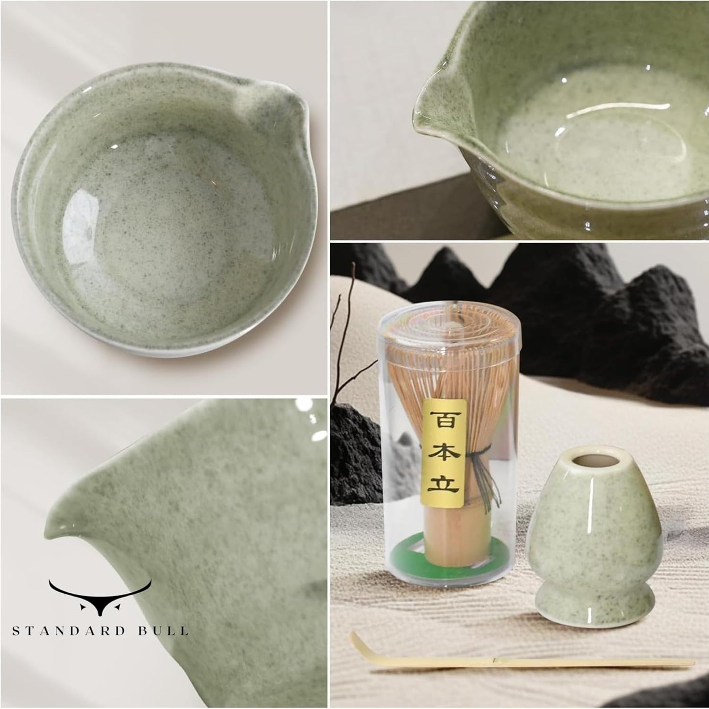 Matcha Tea Set – 4-Piece Japanese Matcha Kit with Bamboo Whisk, Scoop, Ceramic Bowl, and Whisk Holder – Traditional Matcha Set for Tea Lovers and Beginners