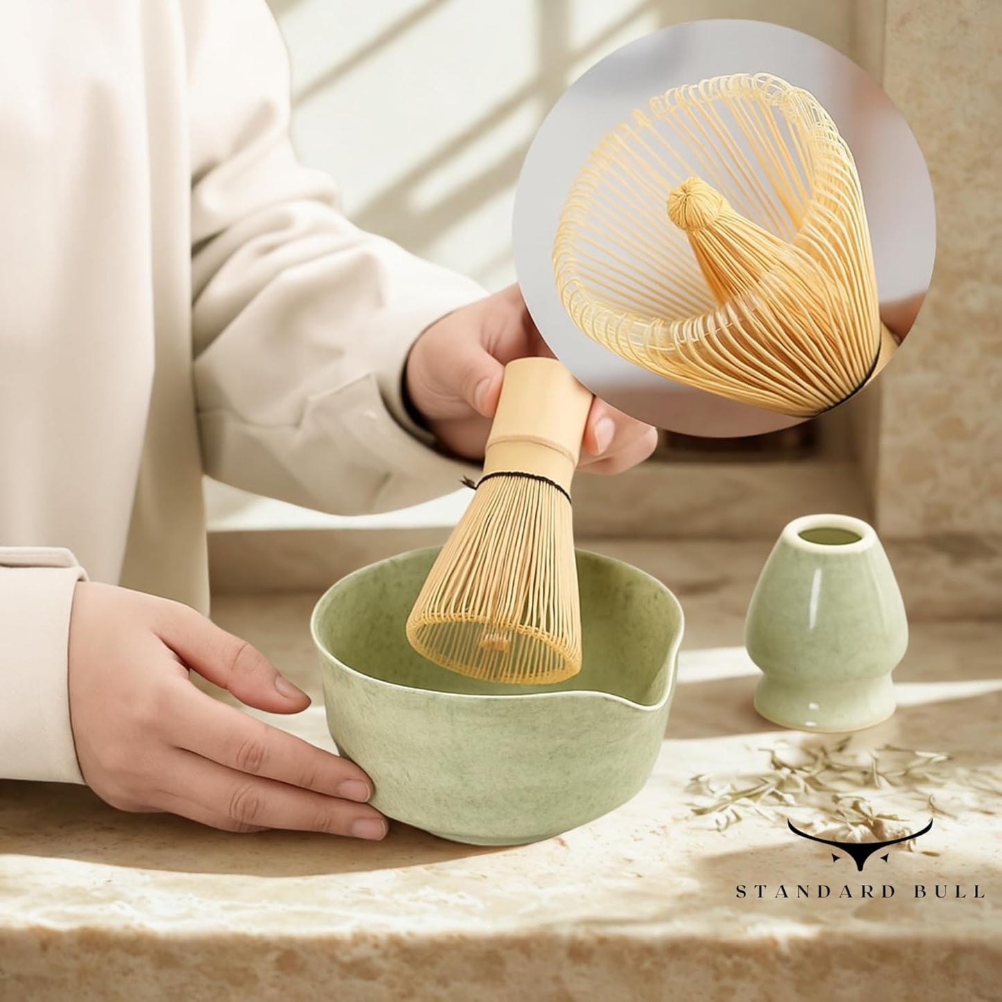 Matcha Tea Set – 4-Piece Japanese Matcha Kit with Bamboo Whisk, Scoop, Ceramic Bowl, and Whisk Holder – Traditional Matcha Set for Tea Lovers and Beginners