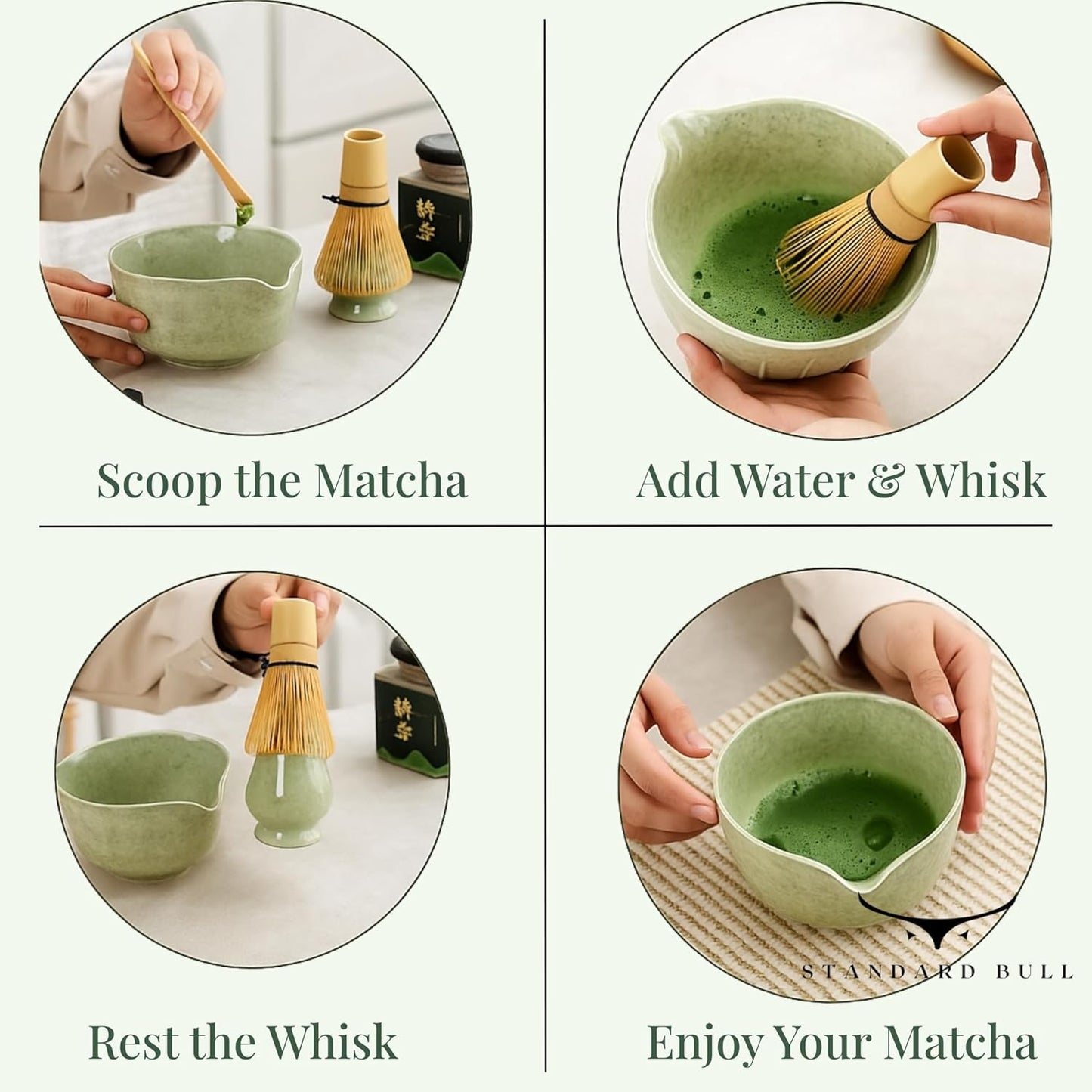Matcha Tea Set – 4-Piece Japanese Matcha Kit with Bamboo Whisk, Scoop, Ceramic Bowl, and Whisk Holder – Traditional Matcha Set for Tea Lovers and Beginners