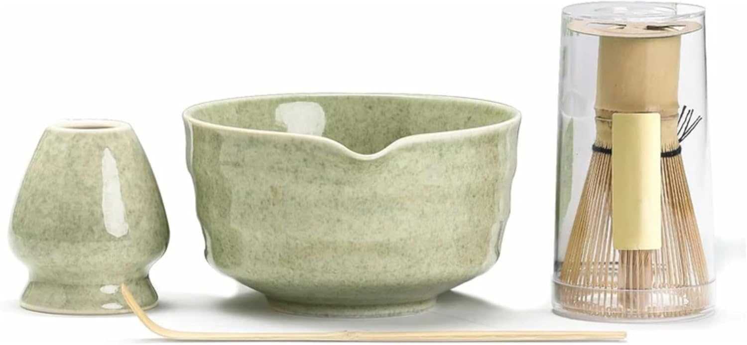 Matcha Tea Set – 4-Piece Japanese Matcha Kit with Bamboo Whisk, Scoop, Ceramic Bowl, and Whisk Holder – Traditional Matcha Set for Tea Lovers and Beginners