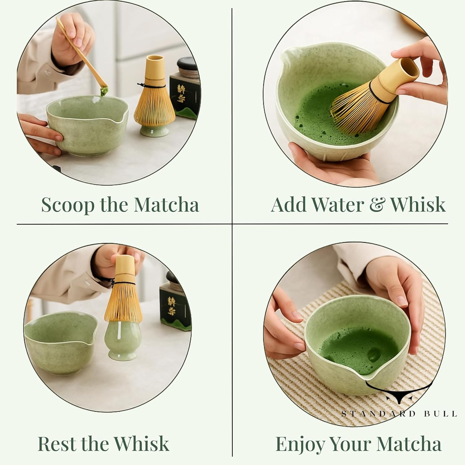 Matcha Tea Set – 4-Piece Japanese Matcha Kit with Bamboo Whisk, Scoop, Ceramic Bowl, and Whisk Holder – Traditional Matcha Set for Tea Lovers and Beginners