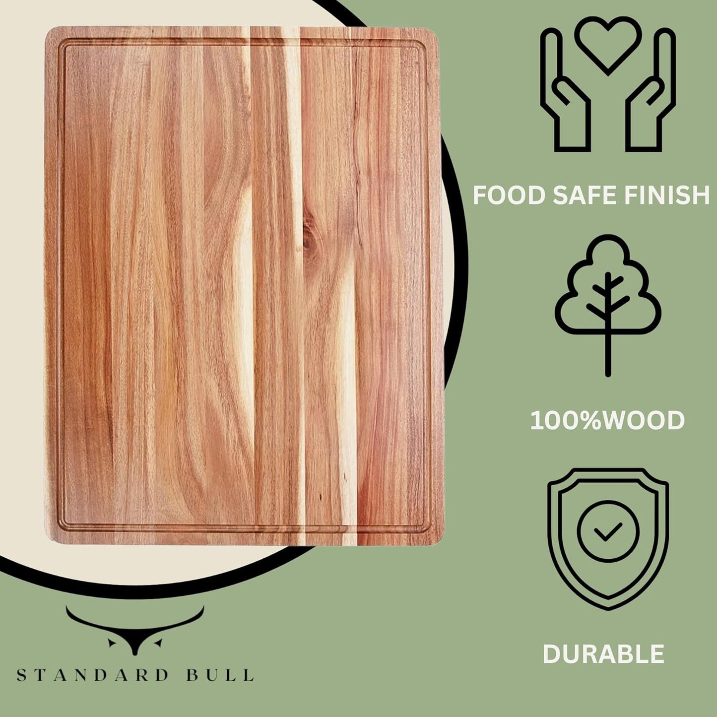 Acacia Cutting Board 18x12 – Non Toxic Cutting Board Made from Premium End Grain Acacia Wood, Durable Wood Chopping Board for Meat, Vegetables