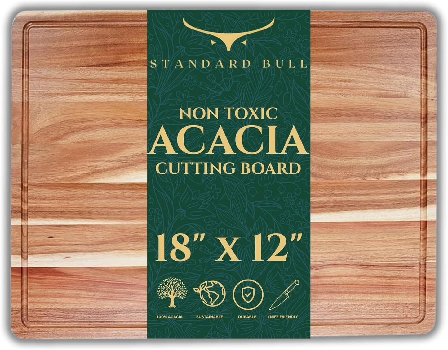 Acacia Cutting Board 18x12 – Non Toxic Cutting Board Made from Premium End Grain Acacia Wood, Durable Wood Chopping Board for Meat, Vegetables
