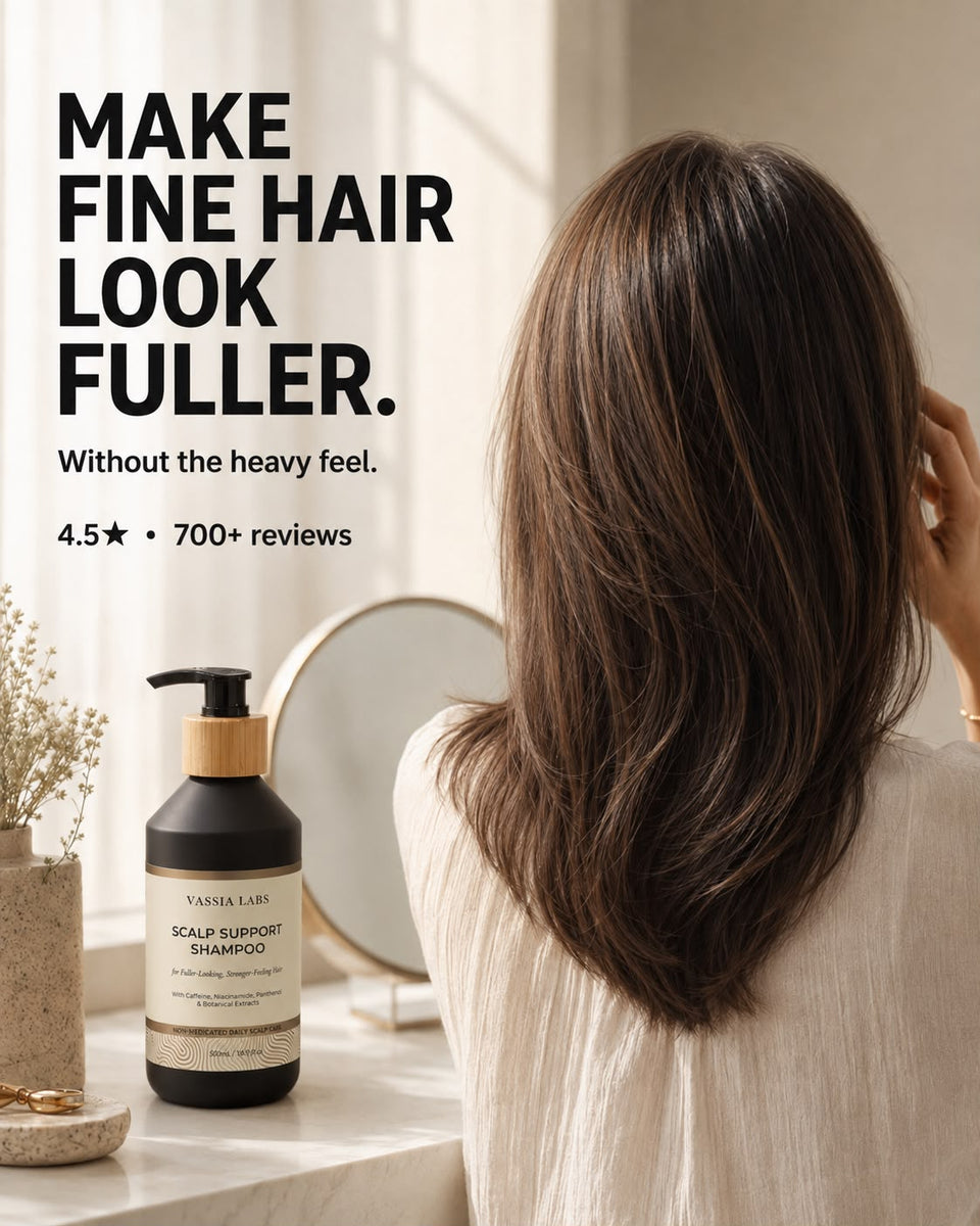 Vassia Labs Scalp Support Shampoo bottle for soft, fuller-looking fine hair
