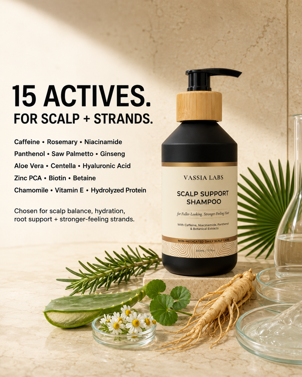 Vassia Labs lightweight volumizing shampoo bottle for fine hair and flat roots